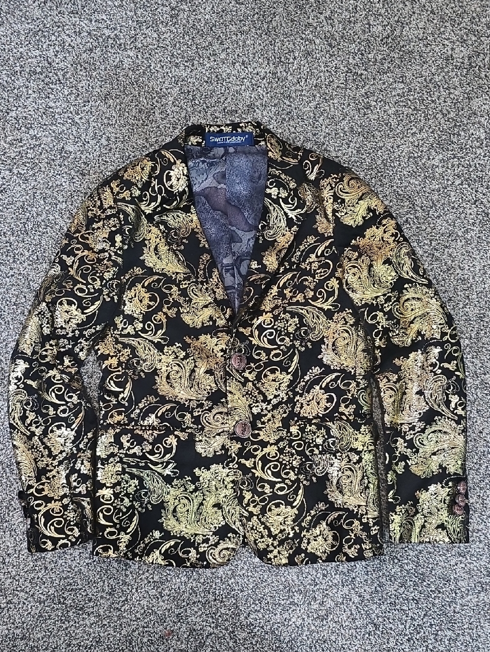 SWOTGdoby Black Gold Paisley Velvet Blazer Boys